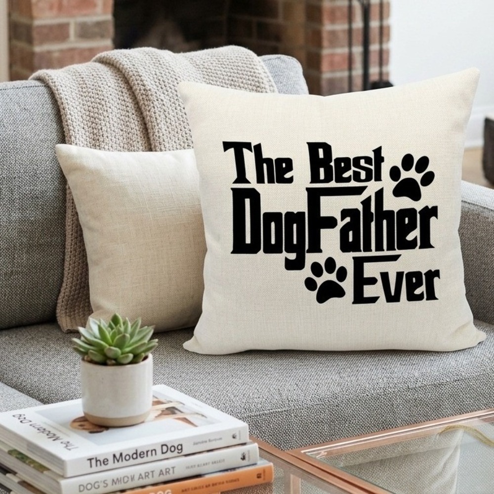 The Best DogFather Ever Throw Pillow Cover Cream Linen Pet Lover‎ Gift Square